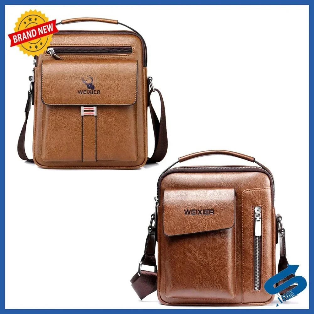 Small Leather Messenger Bag Crossbody Shoulder Satchel for Men